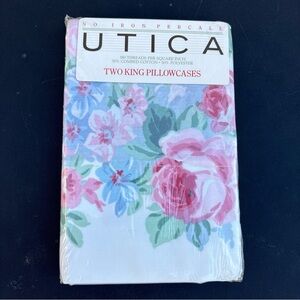 VTG Utica 2 King Pillow Cases Pink Blue Floral Brideshead 2 Rose Shabby Chic